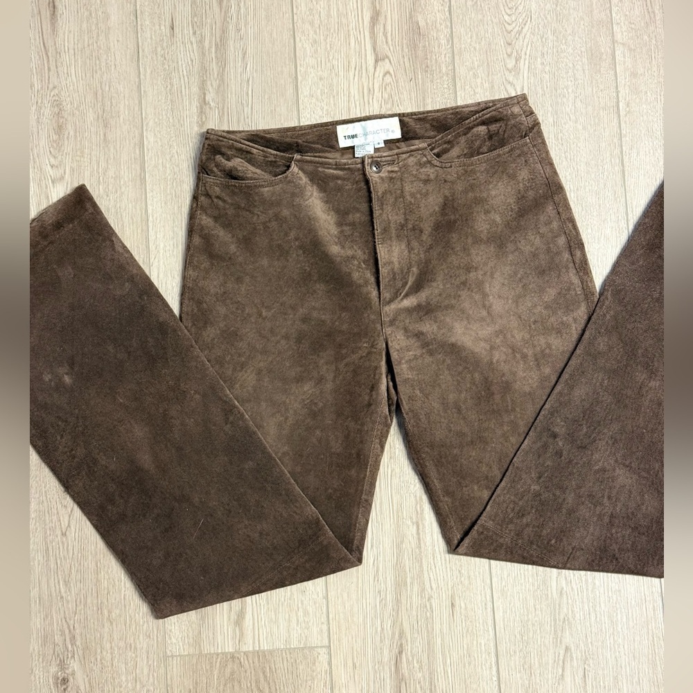 Vtg True Character Y2K Flair Brown Western Cowgirl Genuine Suede Pants Sz. 6